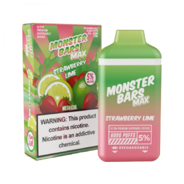 Monster MAX Bars – Disposable Vape Device – Strawberry Lime – 10 Pack (120ml) / 50mg
