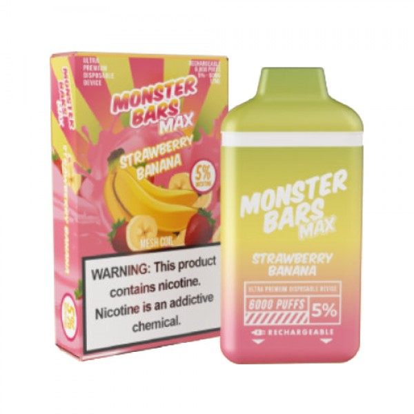 Monster MAX Bars – Disposable Vape Device – Strawberry Banana – Single (12ml) / 50mg