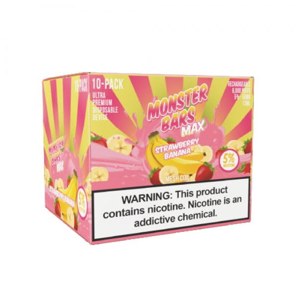 Monster MAX Bars – Disposable Vape Device – Strawberry Banana – 10 Pack (120ml) / 50mg