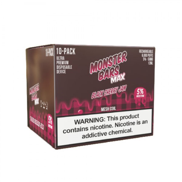 Monster MAX Bars – Disposable Vape Device – Black Cherry Jam – 10 Pack (120ml) / 50mg