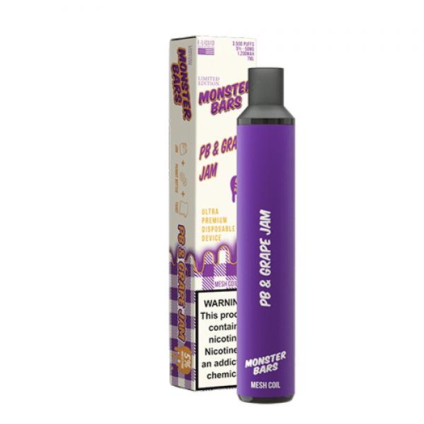 Monster Bars 3500 – Disposable Vape Device – PB & Grape Jam – Single / 50mg